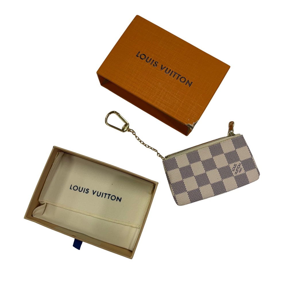 Louis Vuitton Key Pouch Damier Azur Canvas N62659 White Blue Coin Purse Box